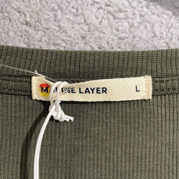 NEW Marine Layer Women's L Long Sleeve Henley Top Ribbed Olive Green - Picture 4 of 7